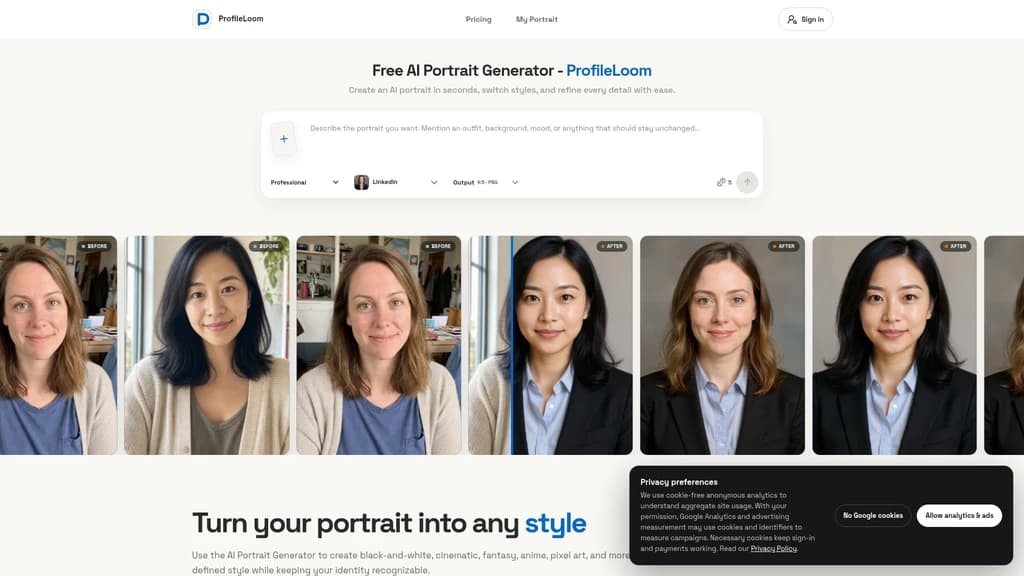 ProfileLoom AI Portrait Generator - Main Image