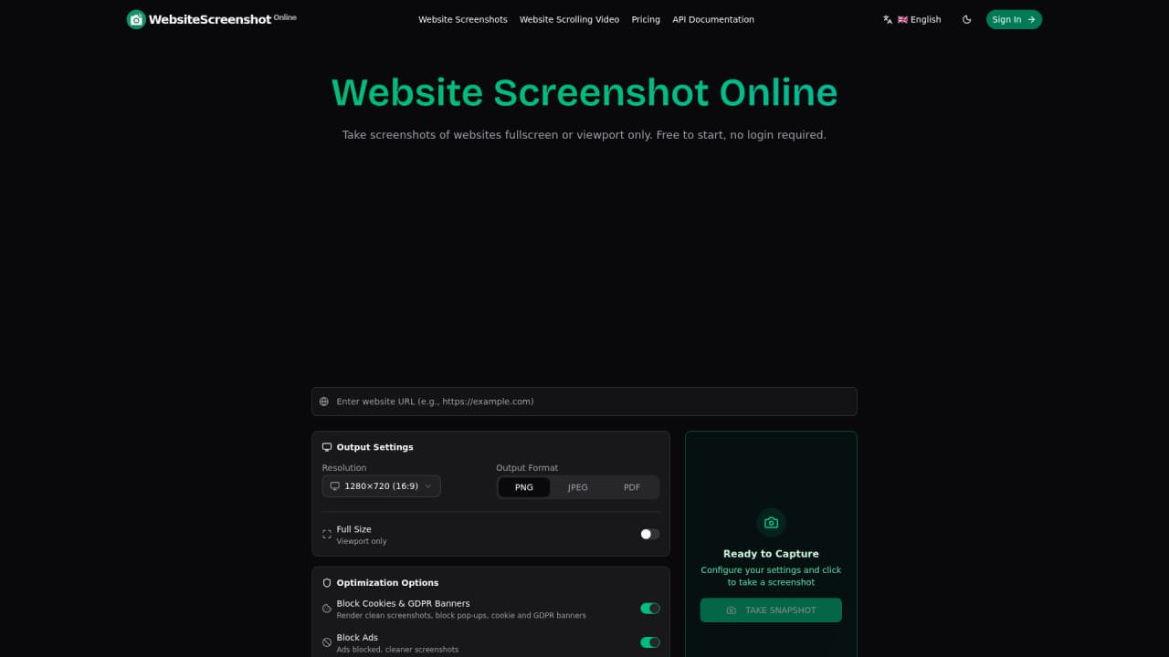 WebsiteScreenshot Online - Main Image