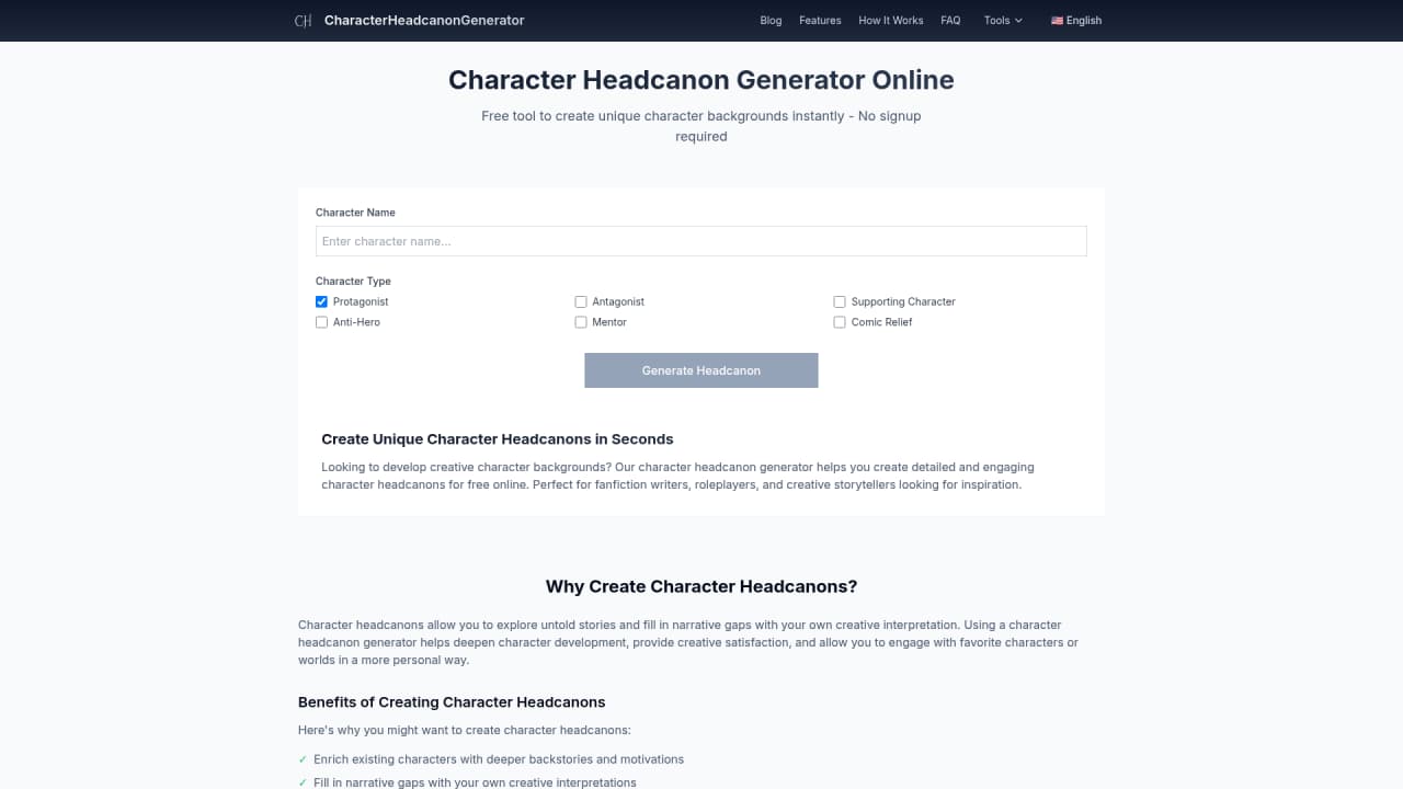 Character Headcanon Generator - Main Image