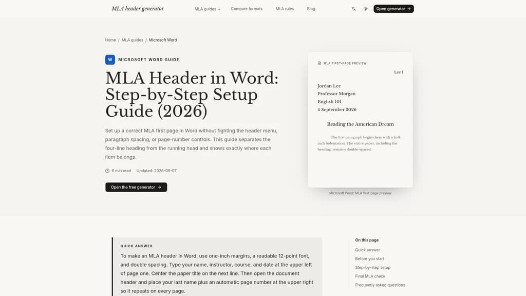 HeaderGenerator.io Free MLA Header Generator - Screenshot 3