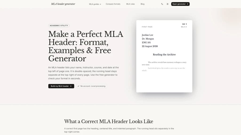 HeaderGenerator.io Free MLA Header Generator - Main Image
