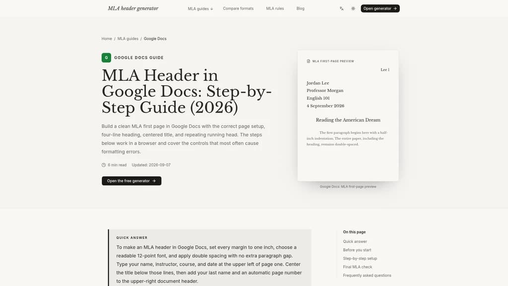 HeaderGenerator.io Free MLA Header Generator - Screenshot 4