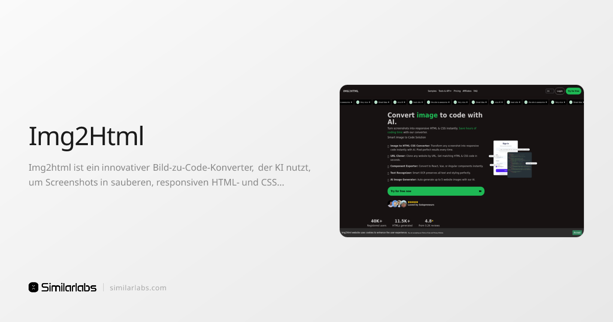 Img2Html - Verwandeln Sie Bilder mit KI in Code | SimilarLabs