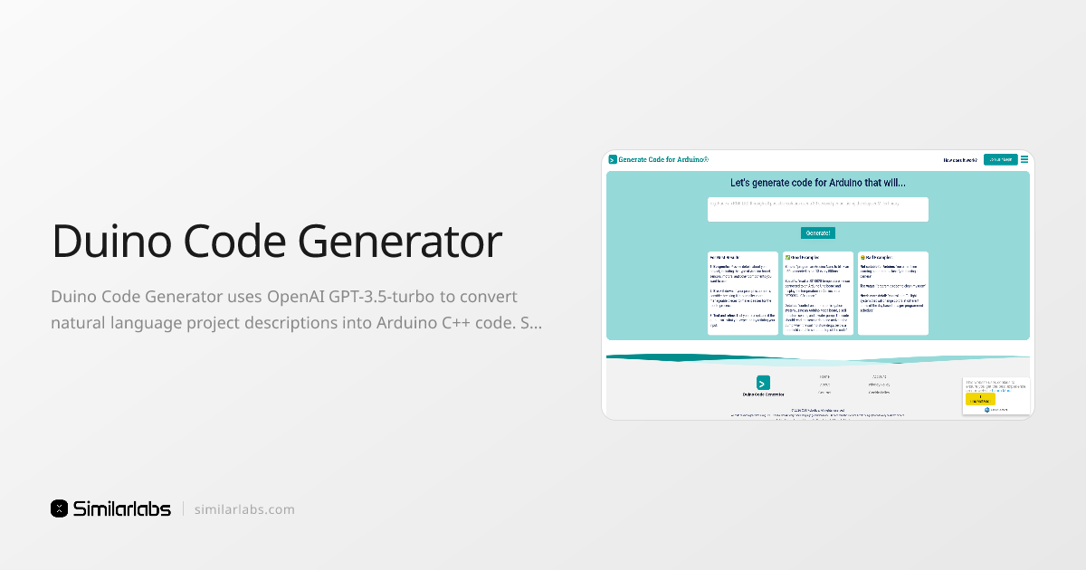 Duino Code Generator - Natural language to Arduino code | SimilarLabs