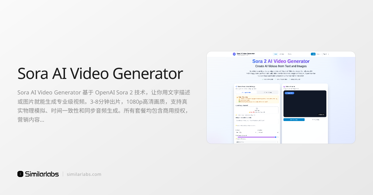 Sora AI Video Generator - 基于真实物理模拟的AI文字图片转视频生成器 | SimilarLabs